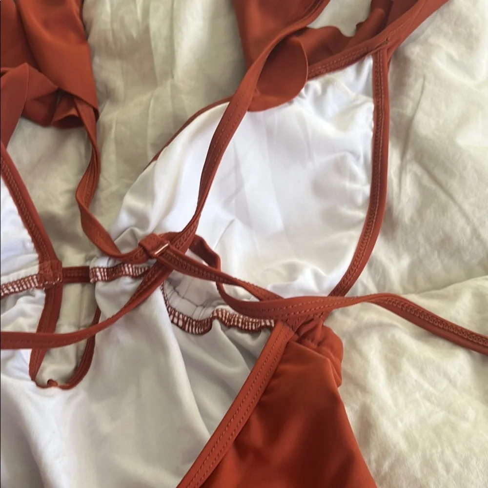 Chic Rust Swimsuit with Ruffle Accent - Picture 6 of 8